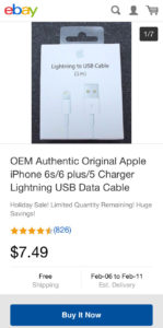 Example Listing for Legitimate OEM Apple iPhone Cable Sold on eBay