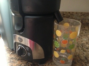 GE Juicer design flaw: short spout for extracted juice