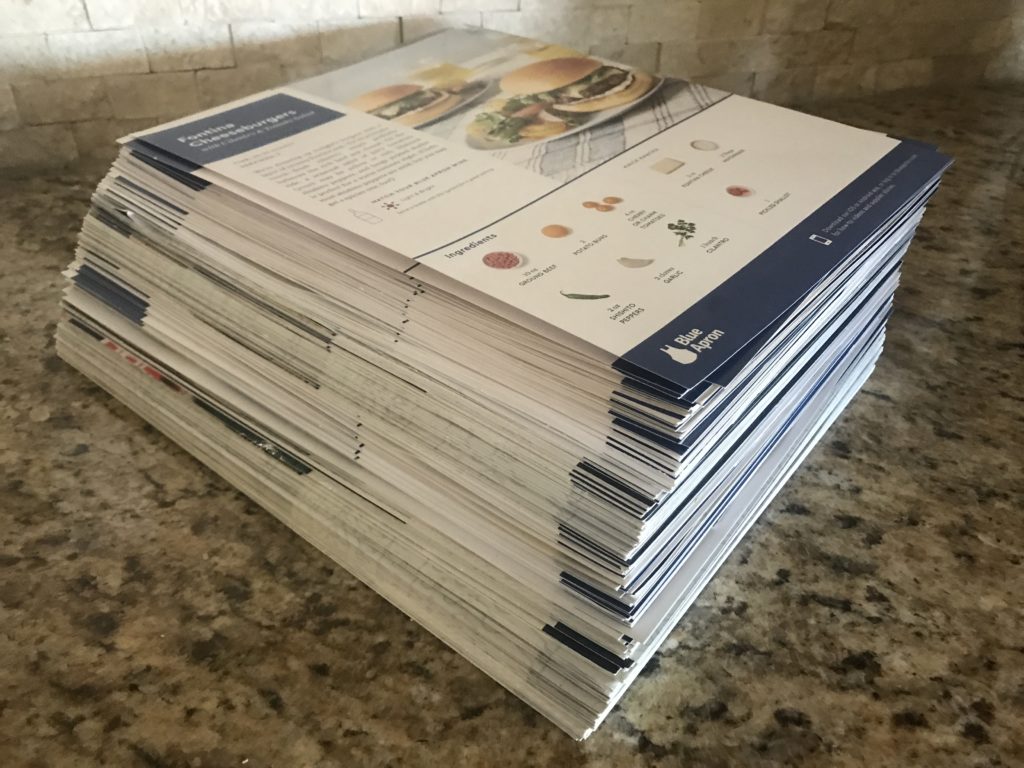Stack of two hundred Blue Apron Recipes