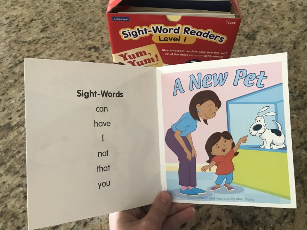 picking a sight word in a reading book for my hyperactive son